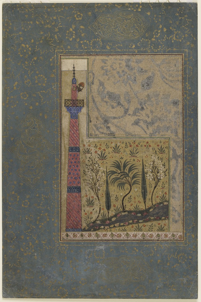 Uomo in cima a un minareto da Persian School