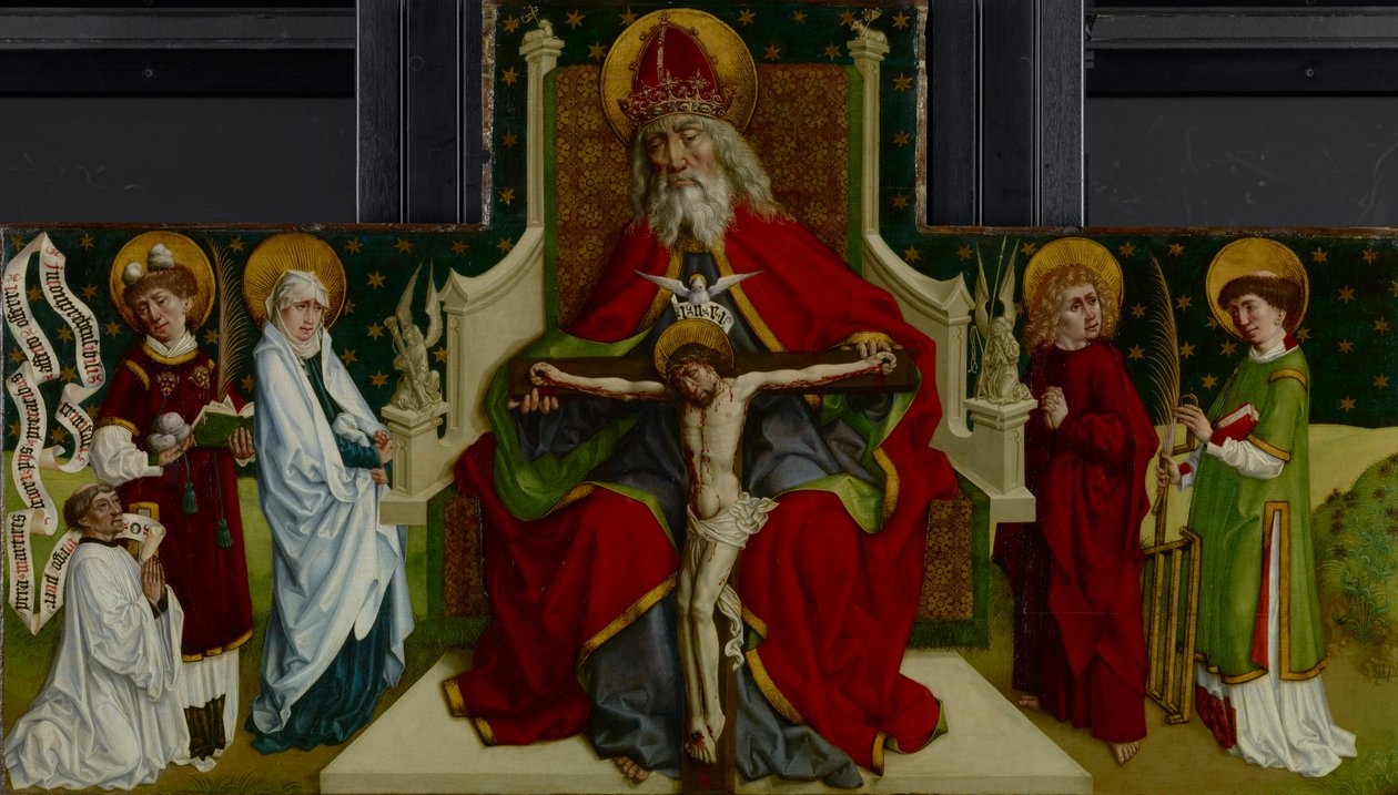 La Trinità con la Vergine, i Santi Giovanni Evangelista, Stefano e Lorenzo e un donatore, 1479 da Peter Hemmel