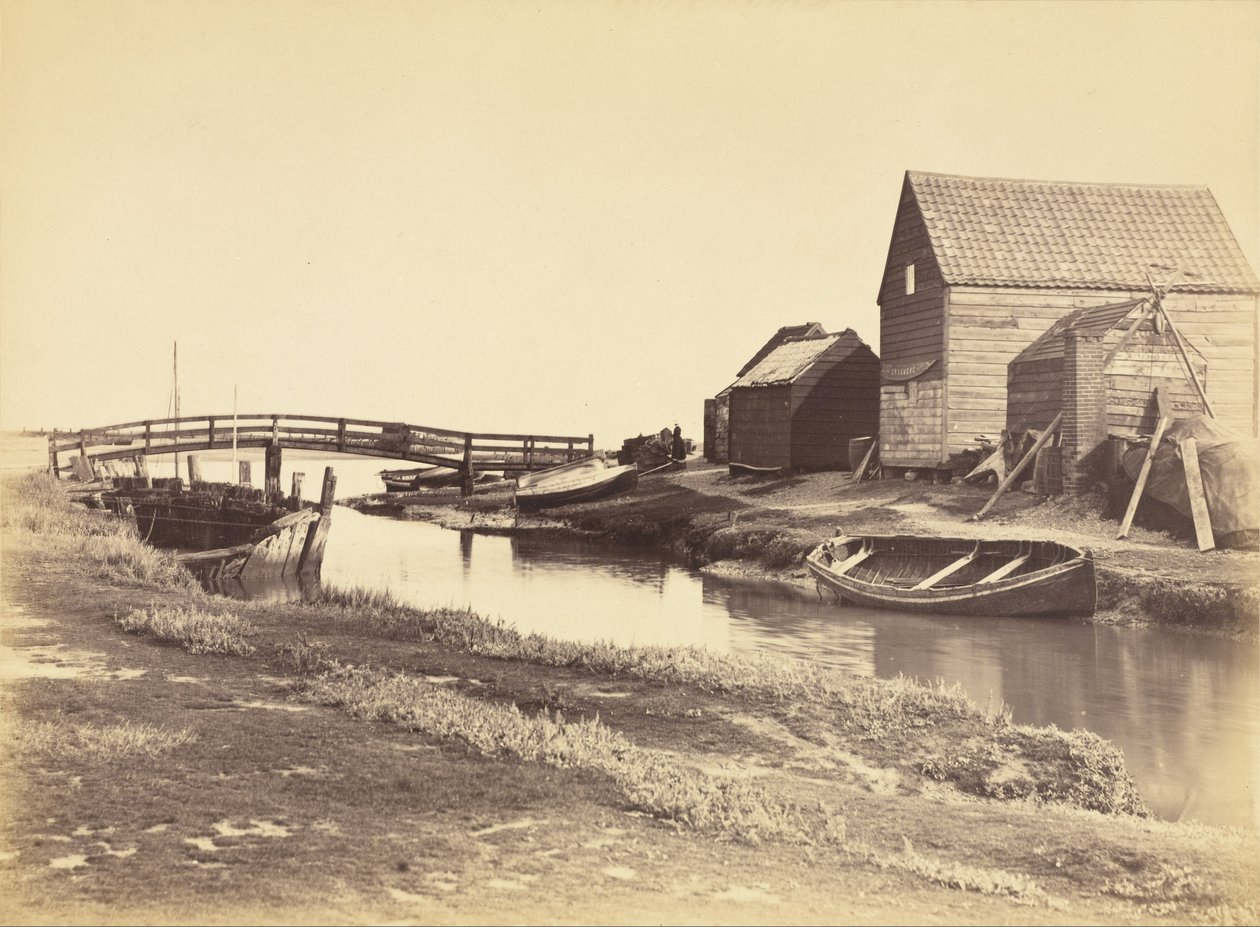 Torrente di marea e vecchi magazzini a sud di Southwold, Suffolk da Peter Henry Emerson