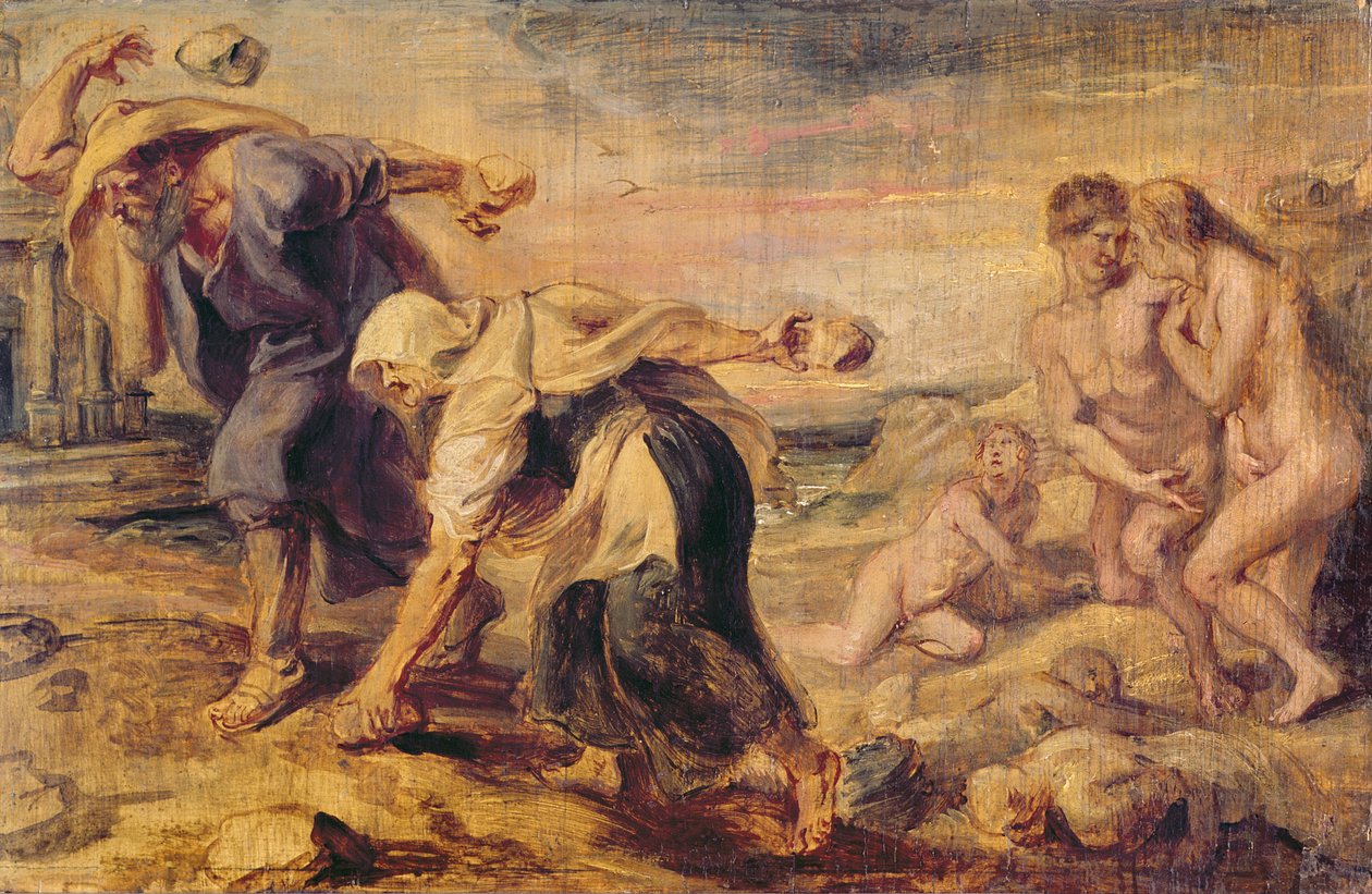Deucalione e Pirra ripopolano il mondo gettando pietre dietro di loro, c.1636 da Peter Paul Rubens