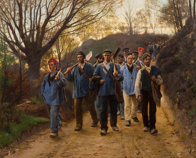 Lavoratori agricoli francesi in una strada incassata da Peder Severin Krøyer