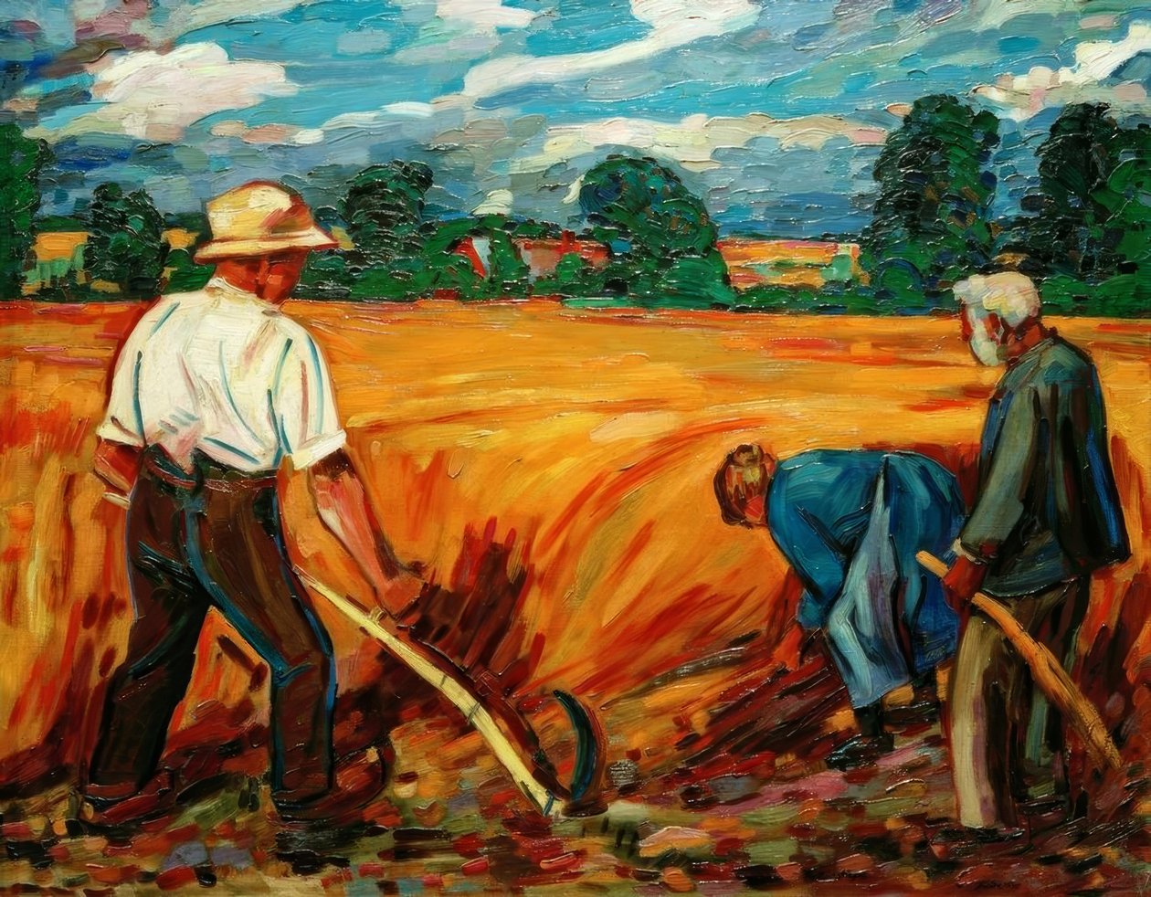 Campo di raccolta con padre e fratelli da Peter August Böckstiegel