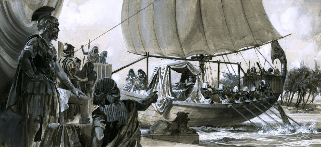 Cleopatra nella sua chiatta (gouache su carta) da Peter Jackson