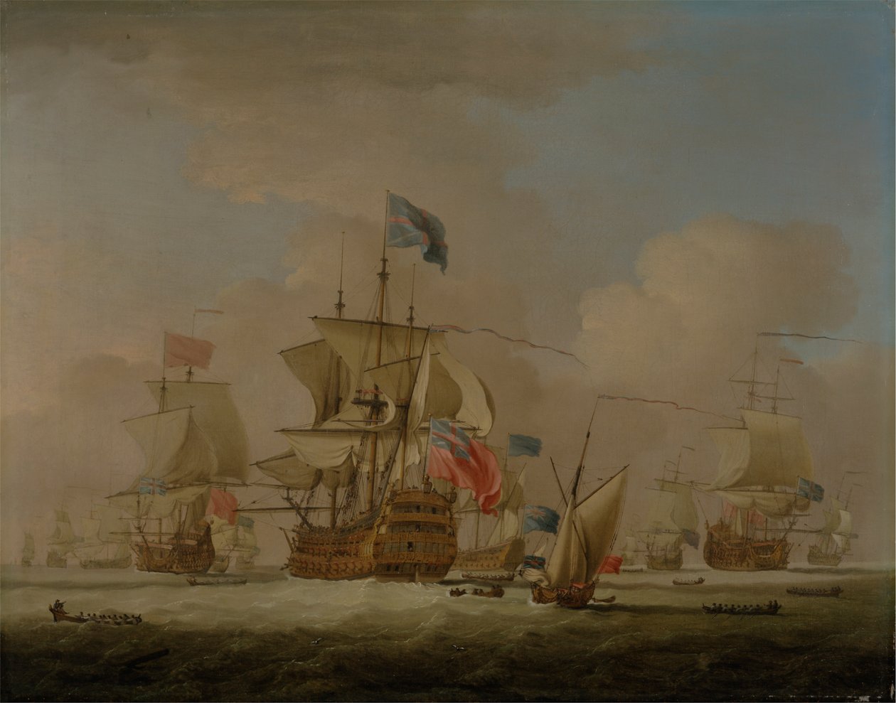 Navi da guerra britanniche e uno sloop da Peter Monamy