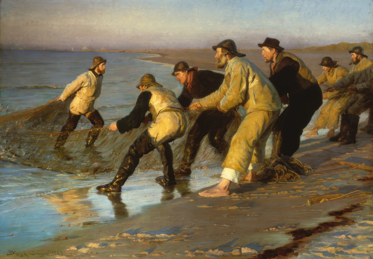 Pescatori tirano le reti sulla spiaggia di Skagen da Peder Severin Krøyer