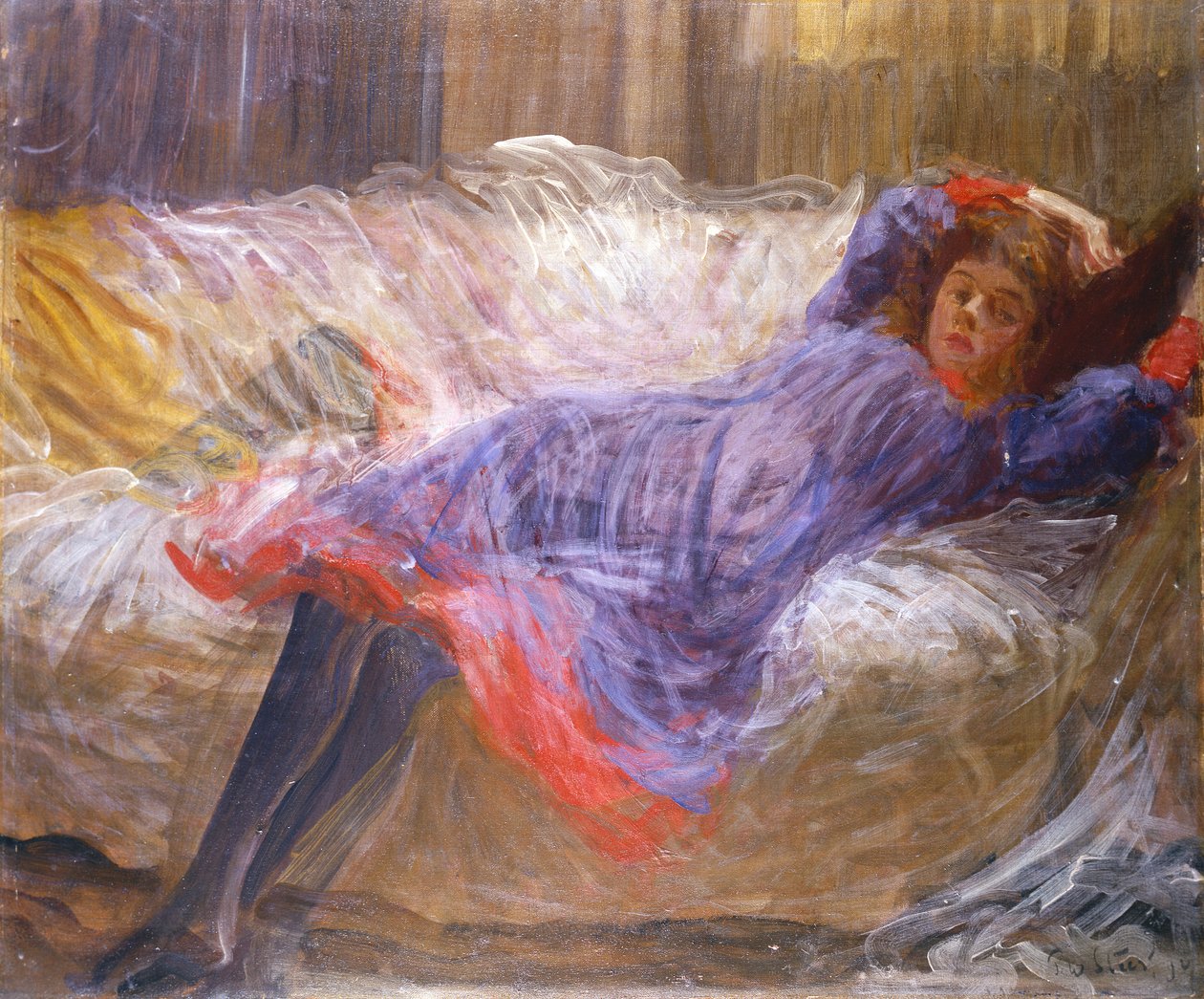 Ragazza sdraiata sul divano da Philip Wilson Steer