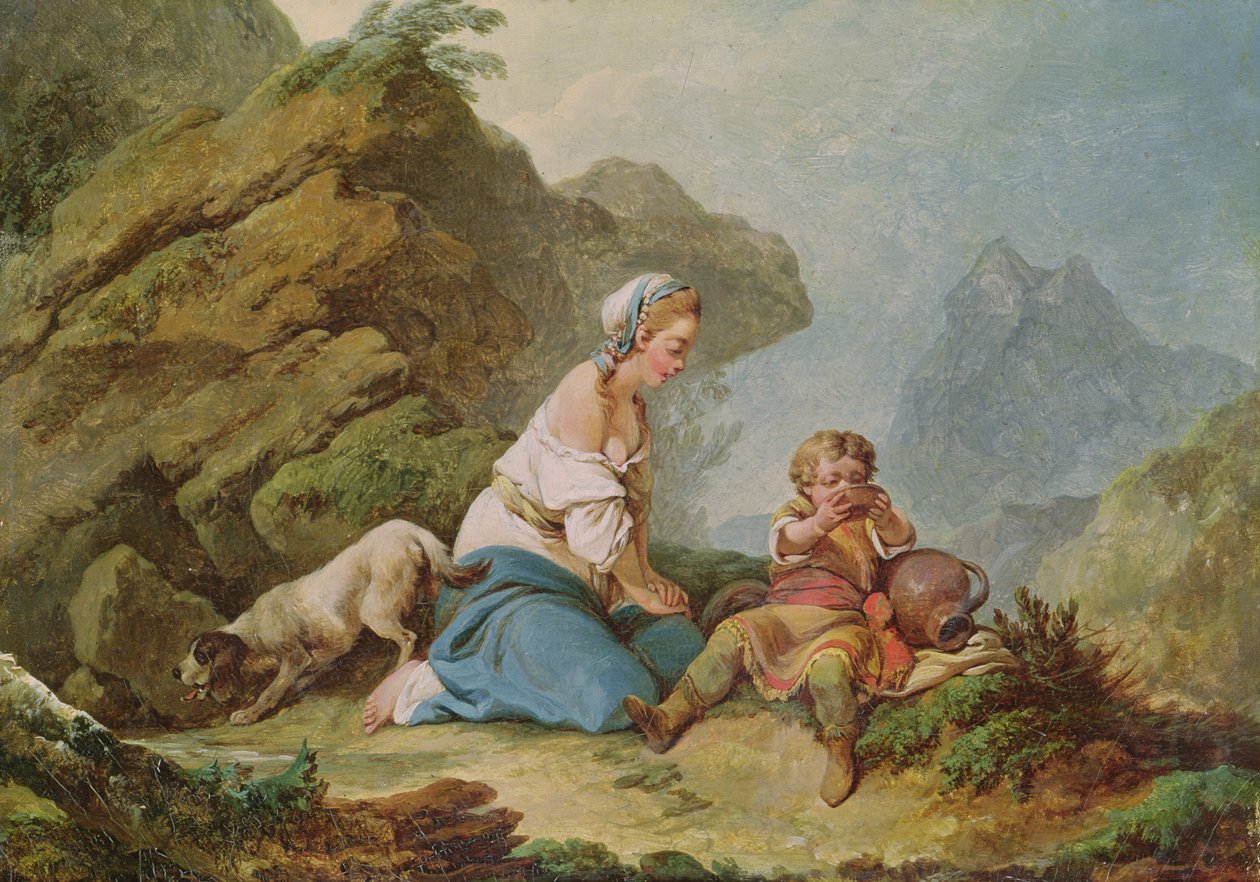 Agar che osserva suo figlio bere da Philippe Jacques de Loutherbourg