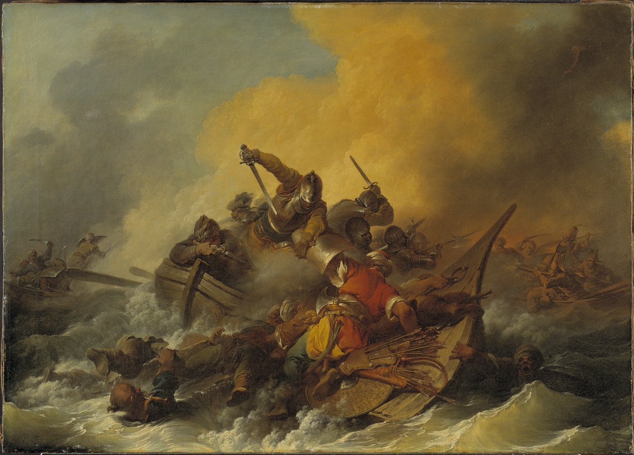 Battaglia in mare tra soldati e pirati orientali, 1767 da Philippe Jacques de Loutherbourg