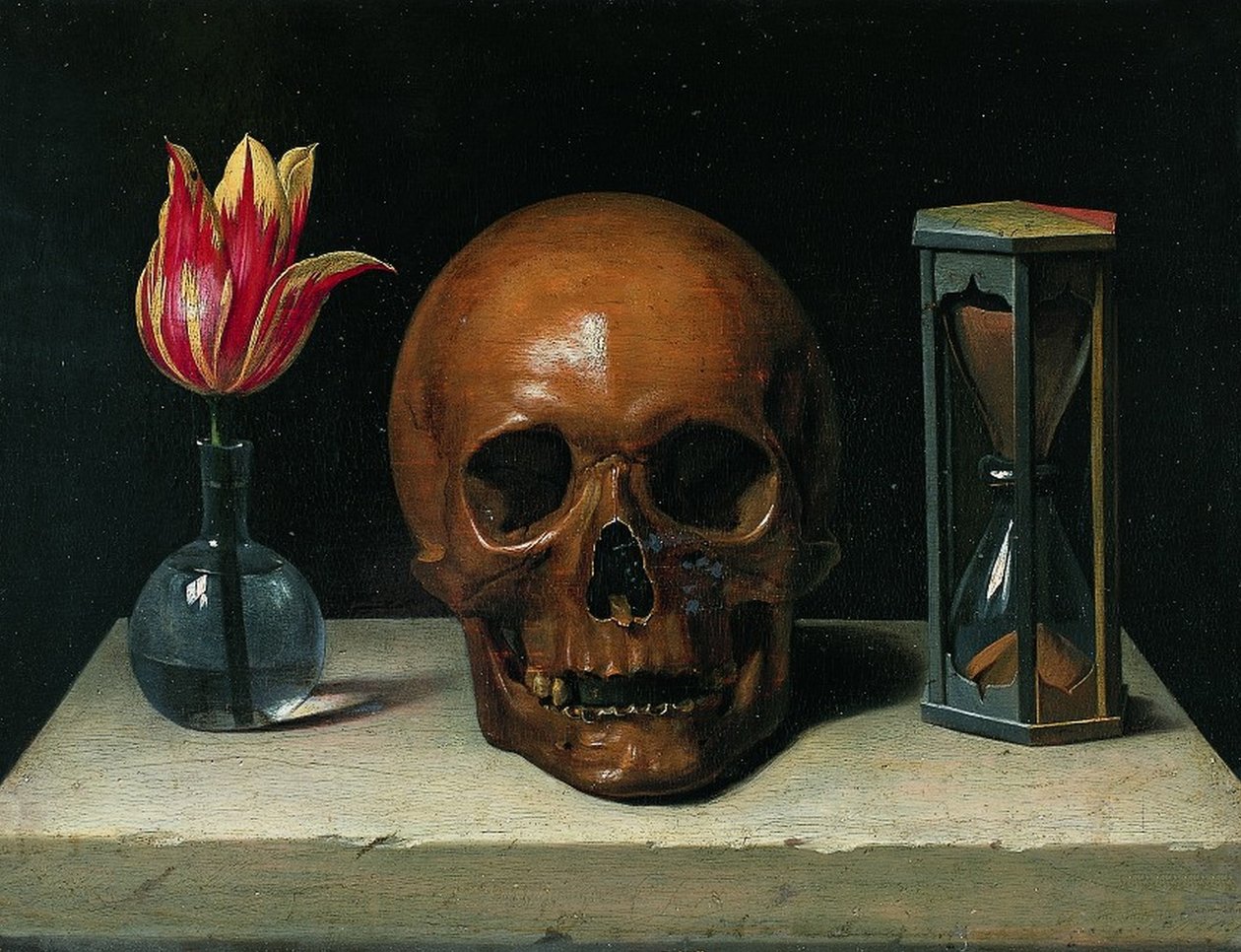 Natura morta con teschio, pittura vanitas da Philippe de Champaigne