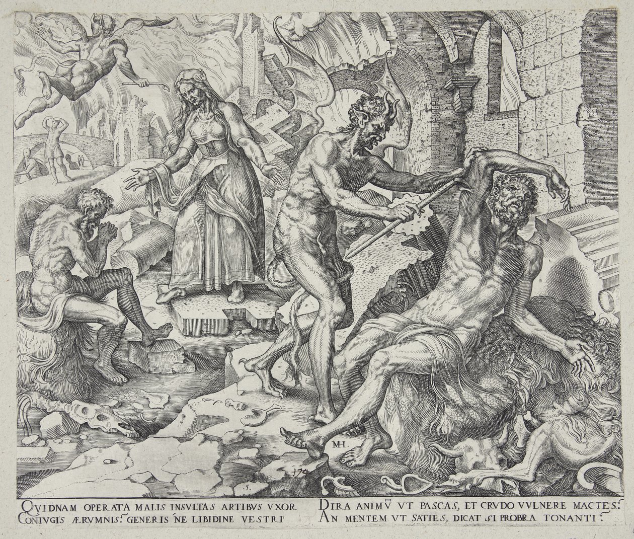 Satana colpisce Giobbe con le sue piaghe da Philips Galle