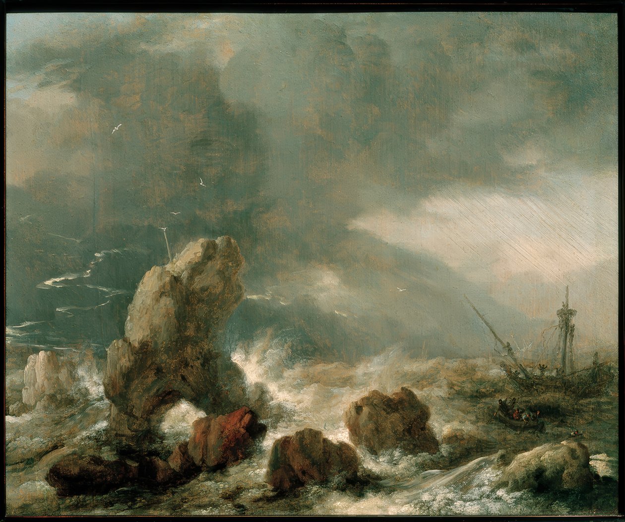 Mare tempestoso con tre navi in pericolo da Philips Wouwerman