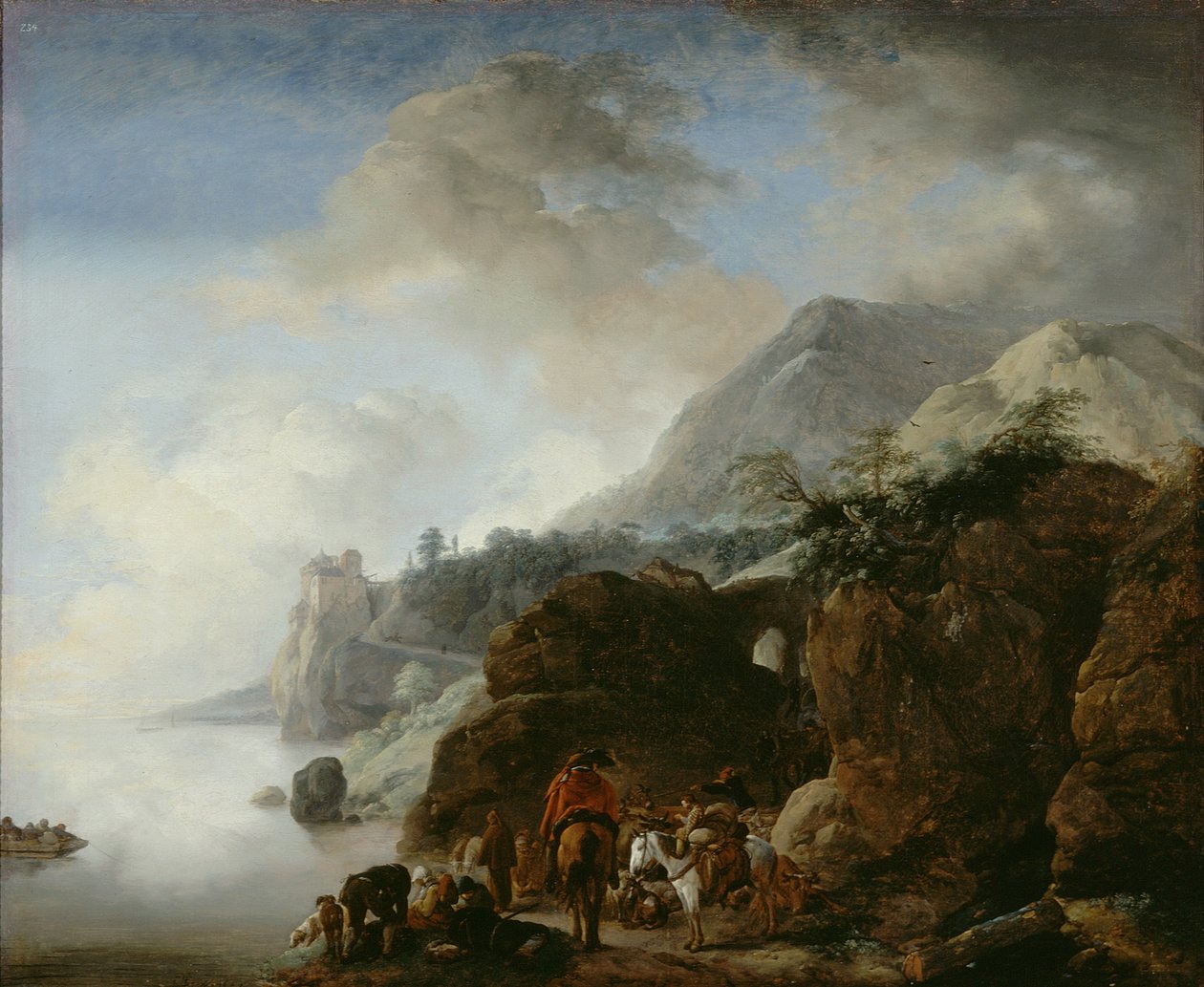 Viaggiatori in attesa di un traghetto da Philips Wouwermans or Wouwerman