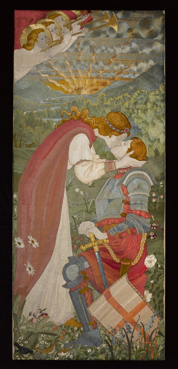 San Giorgio in armatura baciato da Una, 1914 (ricamo con sete e oro) da Phoebe Anna Traquair