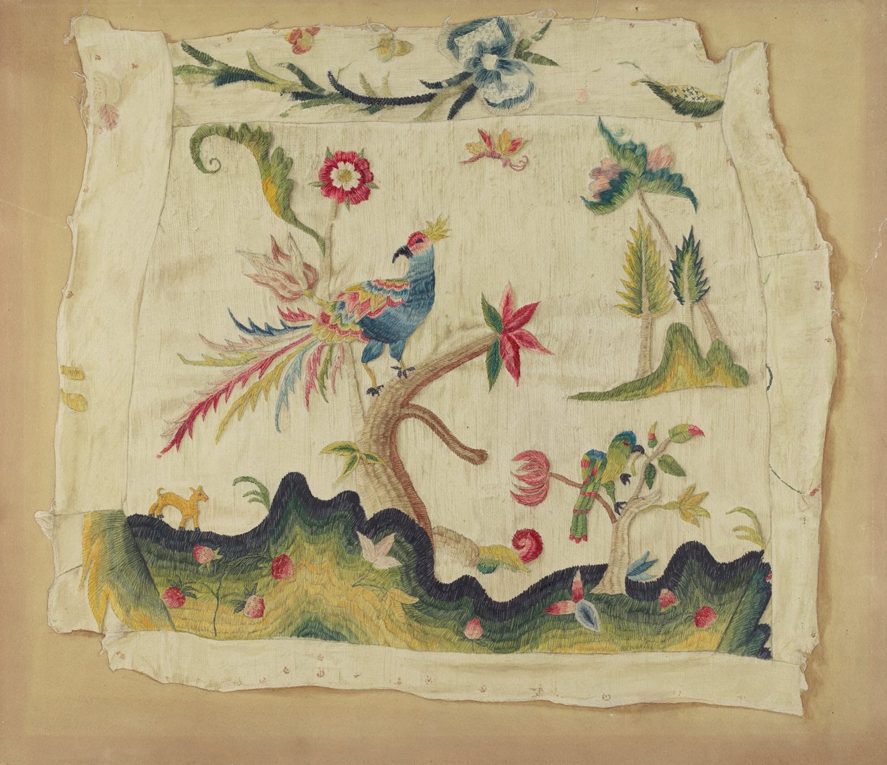 Sedile di sedia ricamato a crewel, c. 1936 da Phyllis Dorr