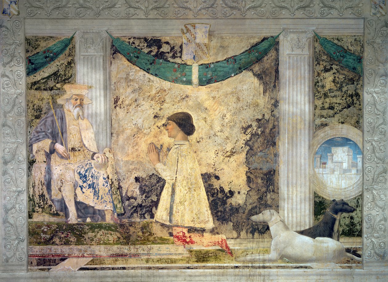 Sigismondo Malatesta (m.1468) inginocchiato davanti al suo patrono, San Sigismondo di Borgogna, 1451 da Piero della Francesca