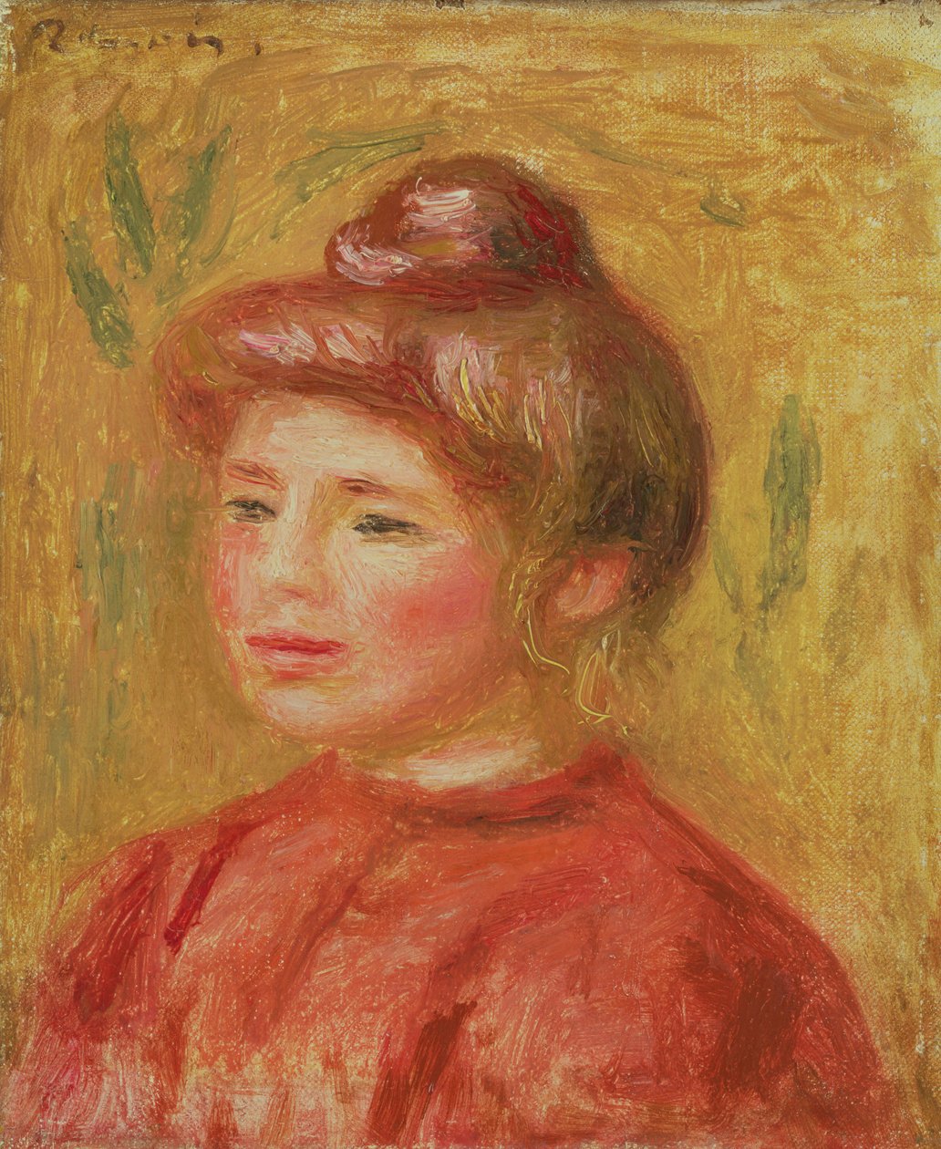 Busto di donna in rosso da Pierre Auguste Renoir