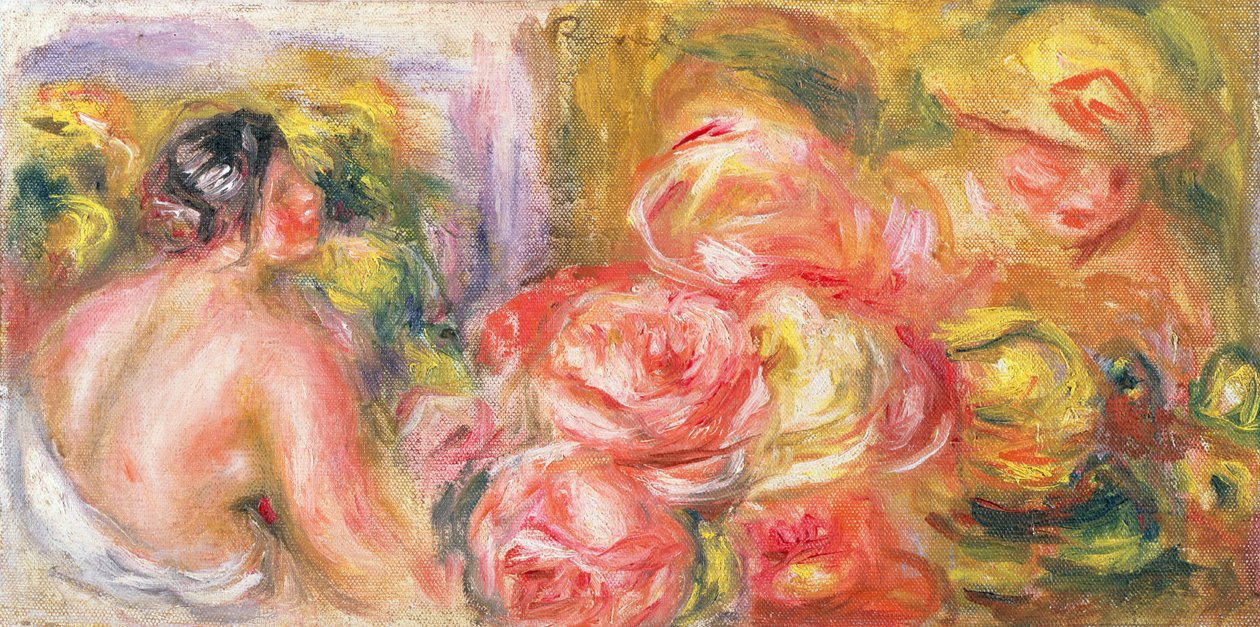 Ragazza nuda con cappello e rose, 1916 da Pierre Auguste Renoir