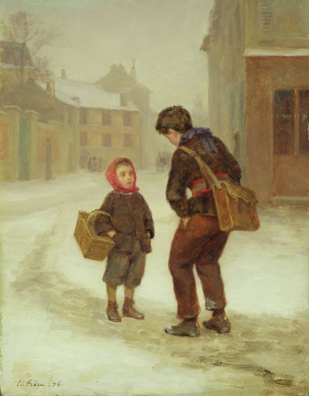 Sulla strada per la scuola nella neve, 1879 da Pierre Edouard Frere