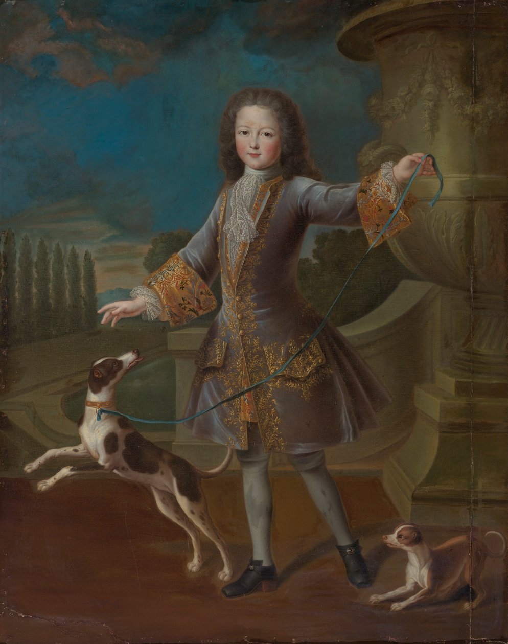 Ritratto di Luigi XV con due cani da Pierre Gobert