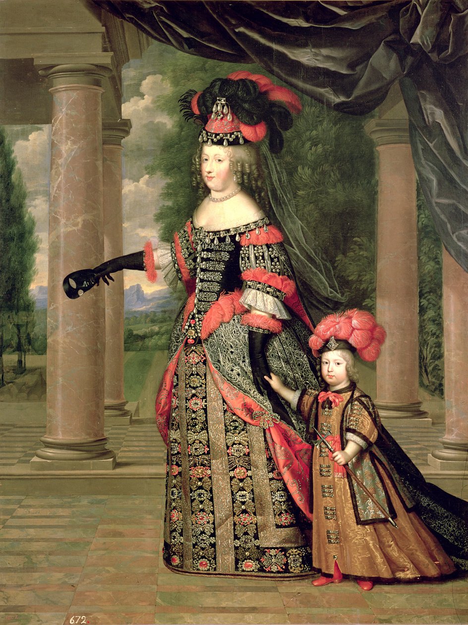 Maria Teresa (1638-83) moglie di Luigi XIV, con suo figlio il Delfino Luigi di Francia (1661-1711) dopo il 1661 da Pierre Mignard
