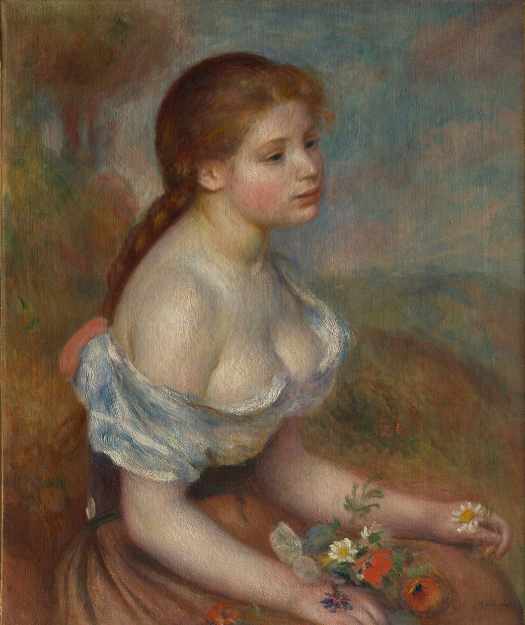 Una giovane ragazza con margherite, 1889 da Pierre Auguste Renoir