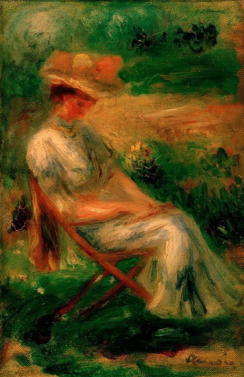 Donna seduta in un giardino da Pierre Auguste Renoir