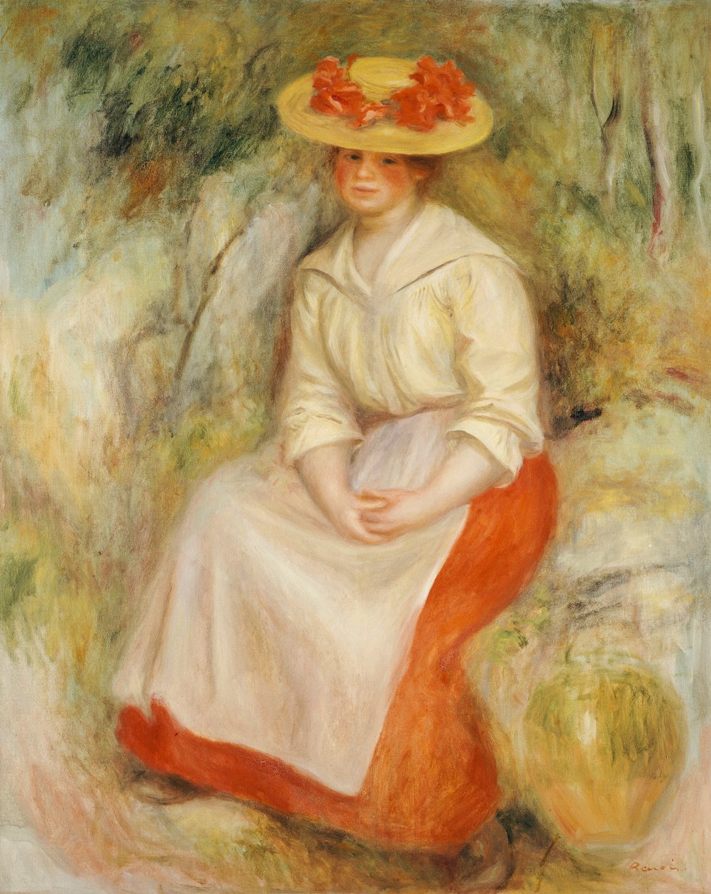 Gabrielle con un cappello di paglia, 1900 da Pierre Auguste Renoir