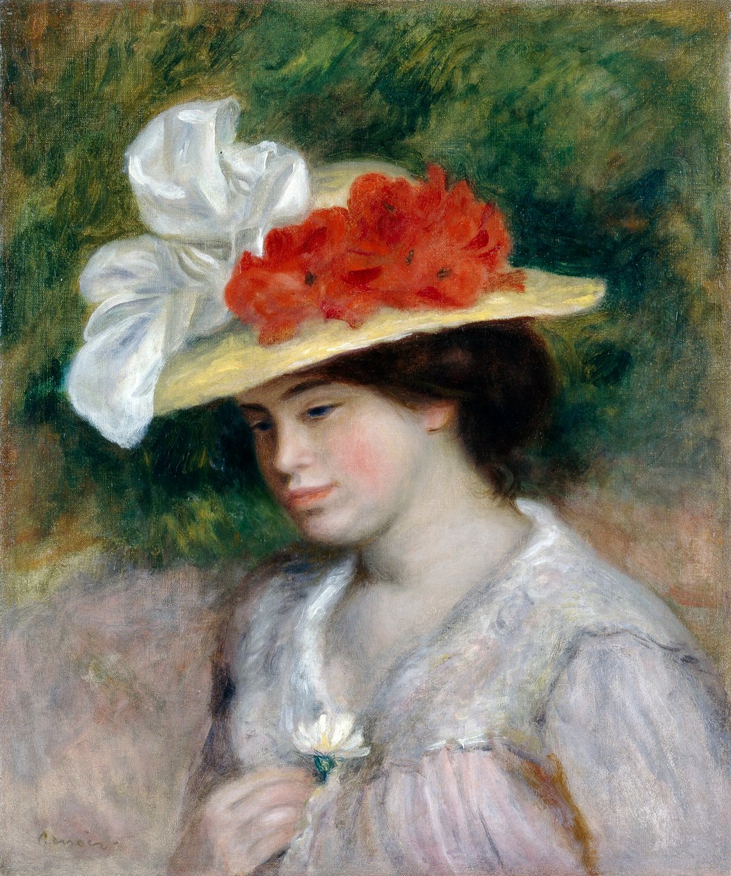 Donna con cappello fiorito, 1889 da Pierre Auguste Renoir