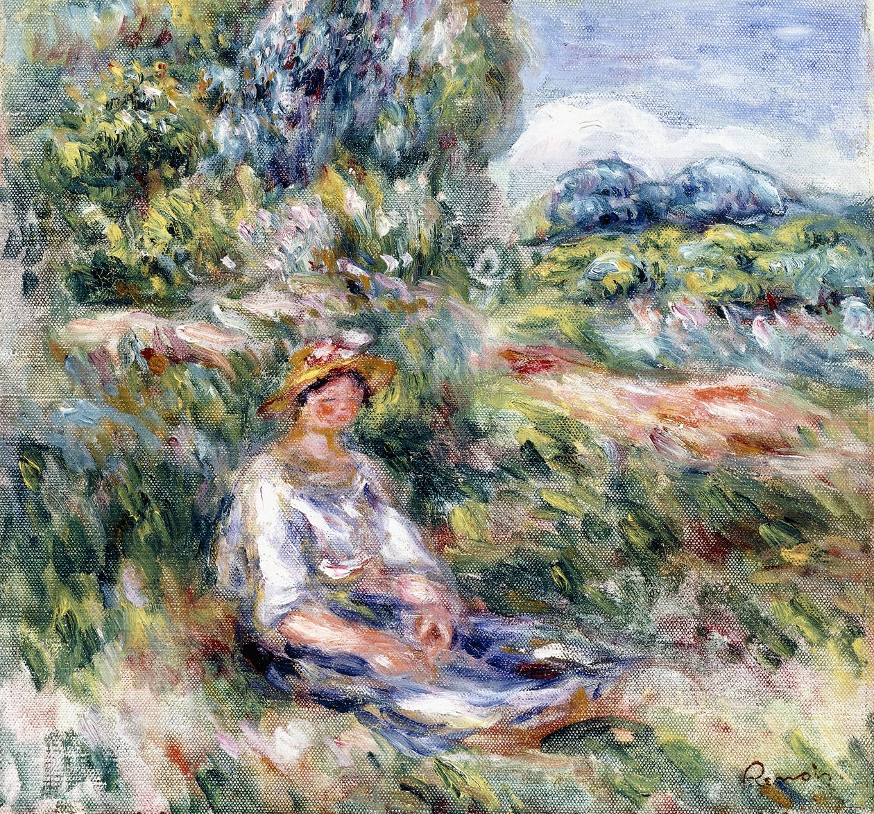 Giovane Donna Seduta in un Prato da Pierre Auguste Renoir