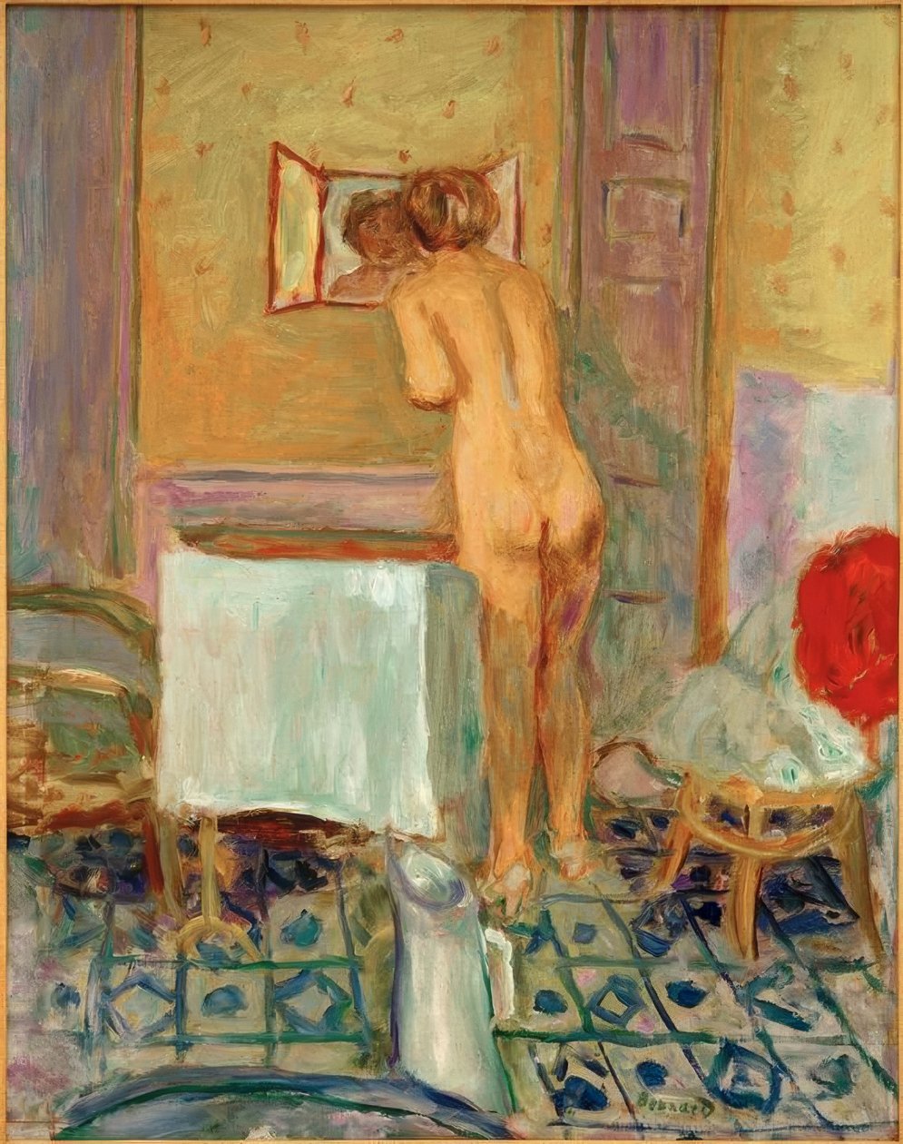 Nudo con stoffa rossa o Nudo alla toilette da Pierre Bonnard