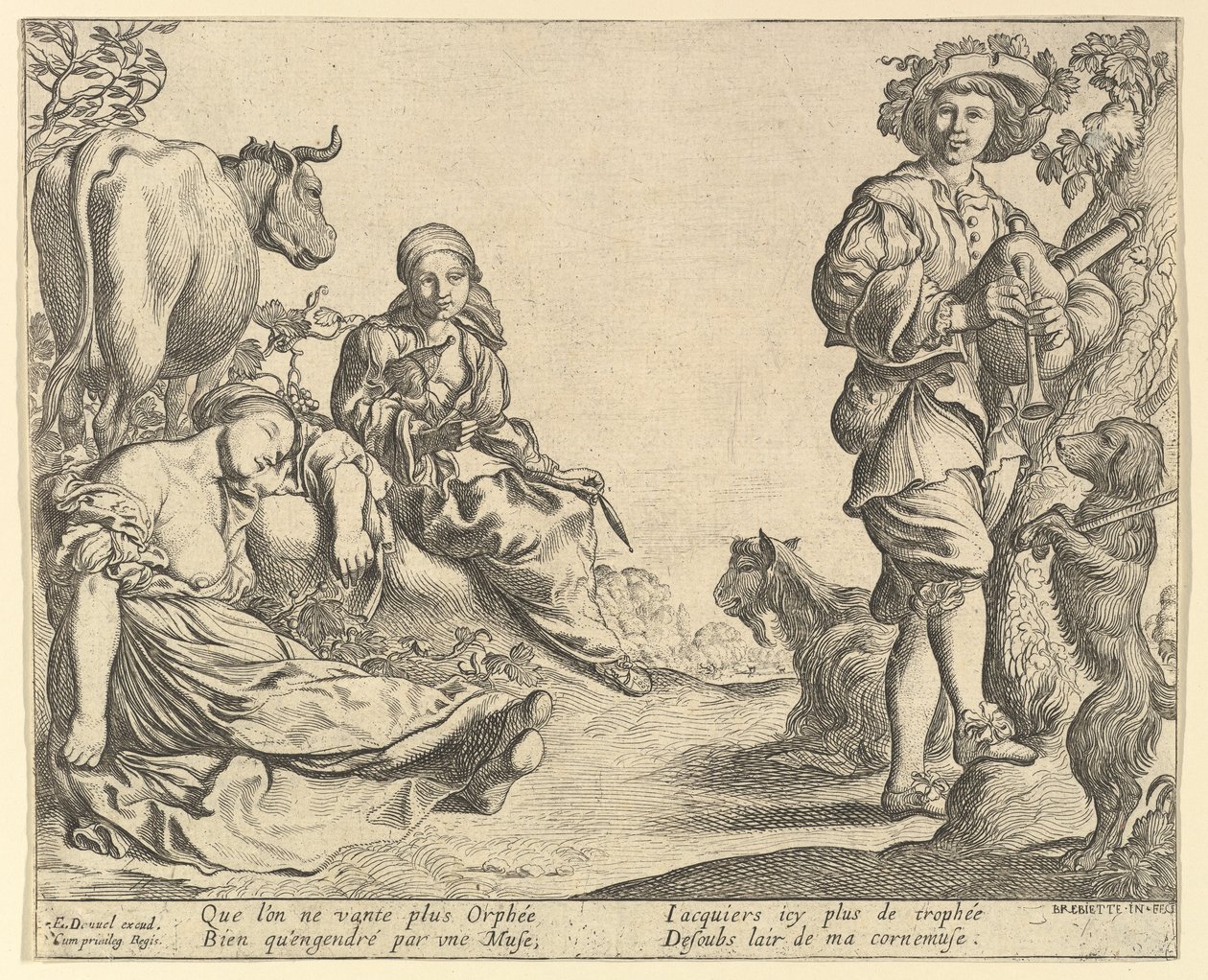 Suonatore di cornamusa, 1610-50 da Pierre Brebiette