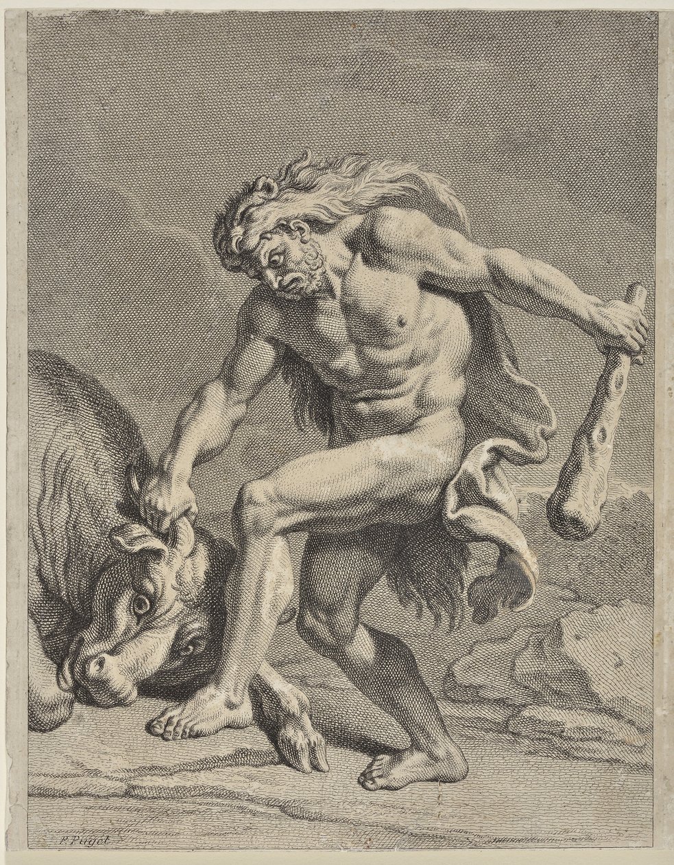 Ercole che combatte il toro cretese da Pierre Puget