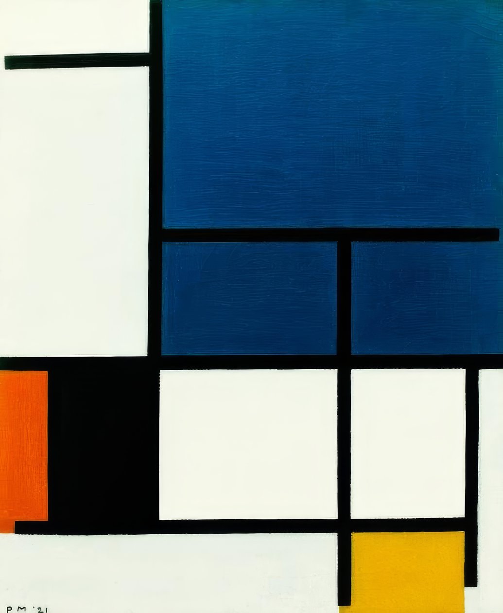 Composizione con grande area blu, rosso, nero, giallo da Piet Mondrian