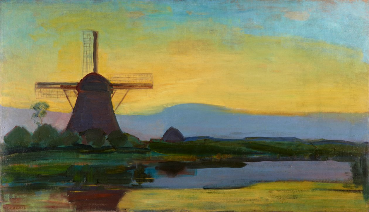 Mulino di Oostzijdse con cielo esteso blu, giallo e viola, c.1907-inizio 1908 da Piet Mondrian