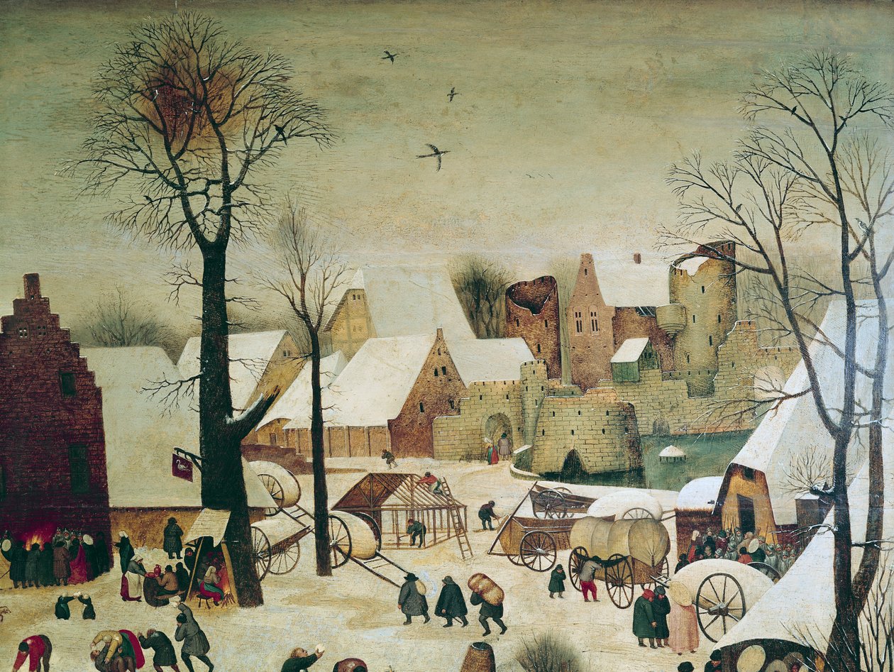 Il censimento a Betlemme, dettaglio delle case e delle fortificazioni da Pieter Brueghel the Younger
