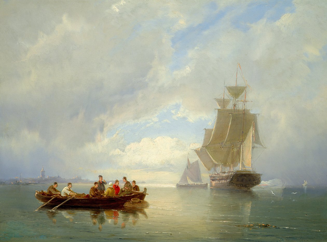 Una nave calma e una barca a remi da Pieter Christiaan Cornelis Dommelshuizen