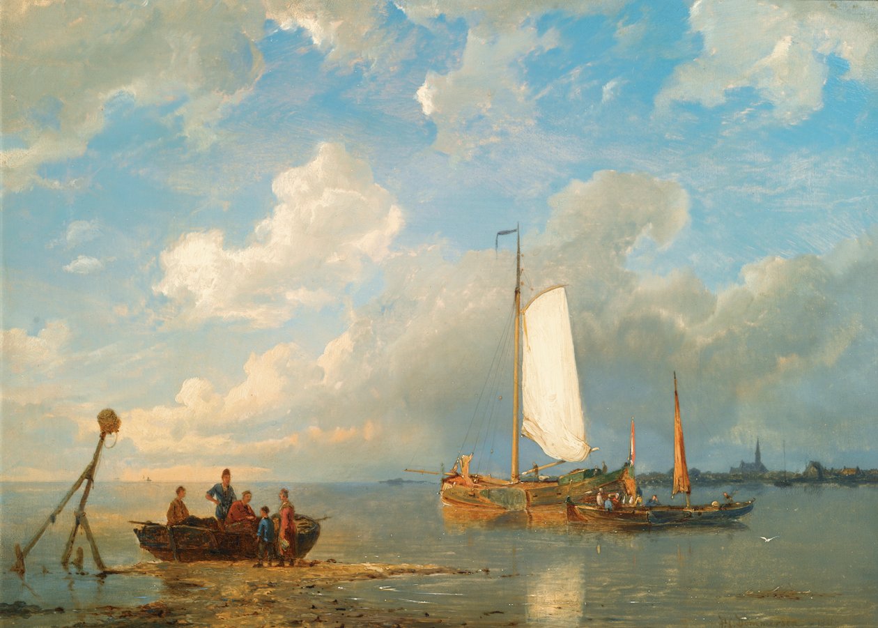 Navi in un estuario a bassa marea da Pieter Cornelis Dommersen