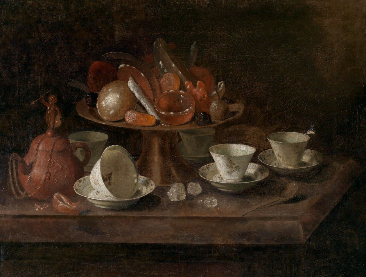 Natura morta con tazze di cioccolata e una tazza con dolci da Pieter Gerritsz. van Roestraten