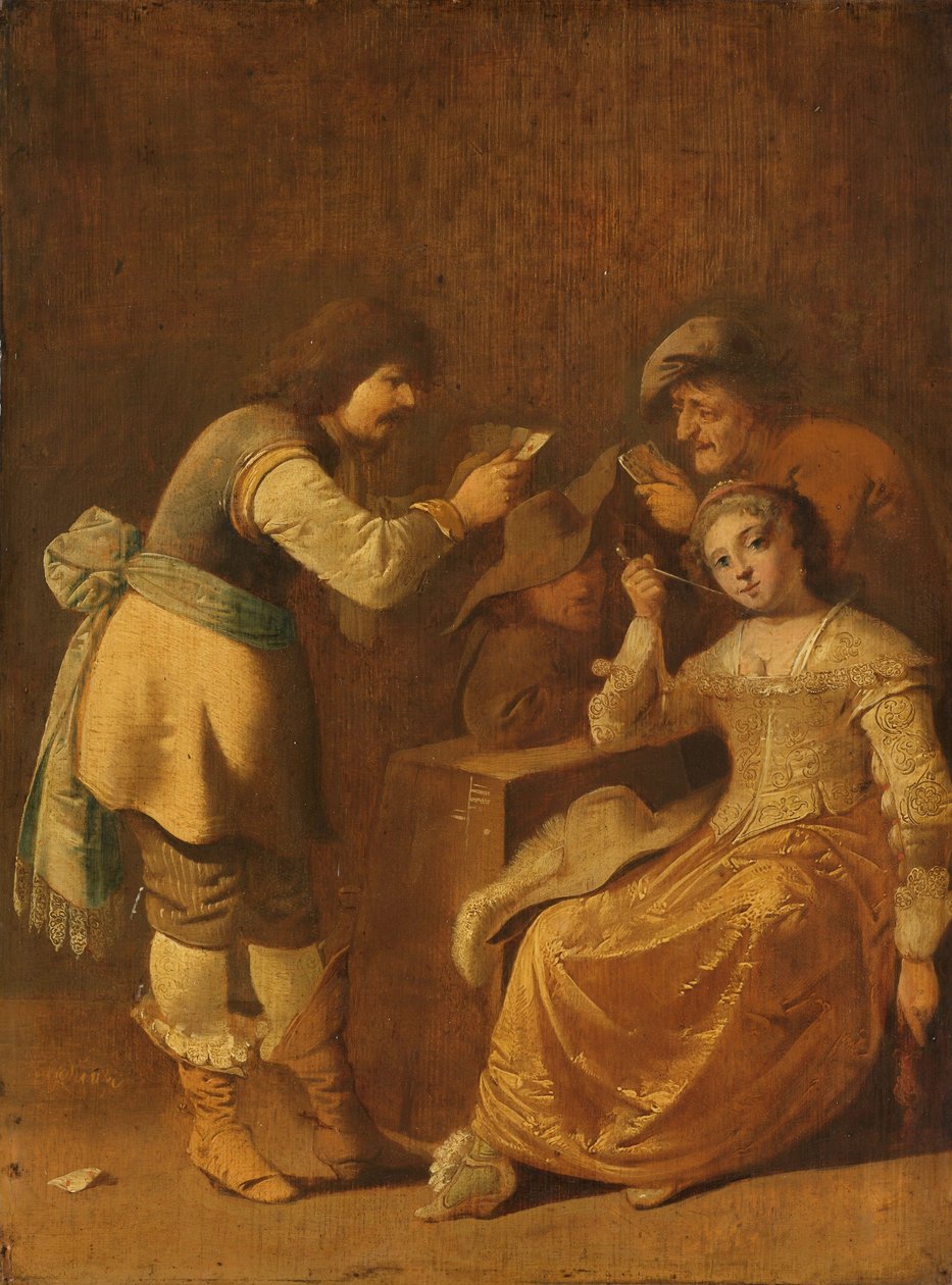 Giocatori di carte con donna che fuma una pipa, 1630-47 da Pieter Jansz. Quast