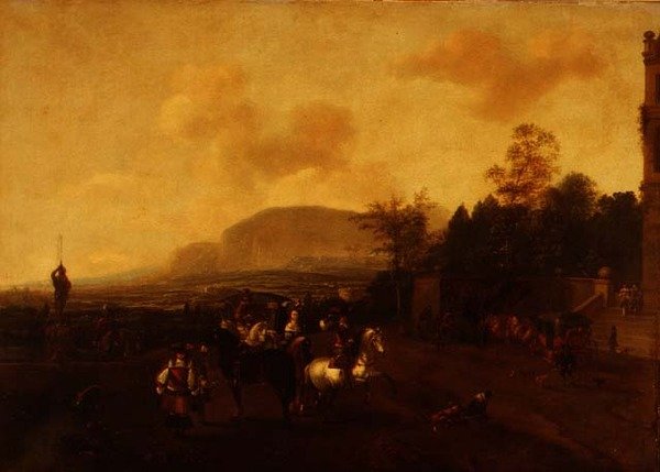 Una festa di caccia con il falco da Pieter (circle of) Wouwermans