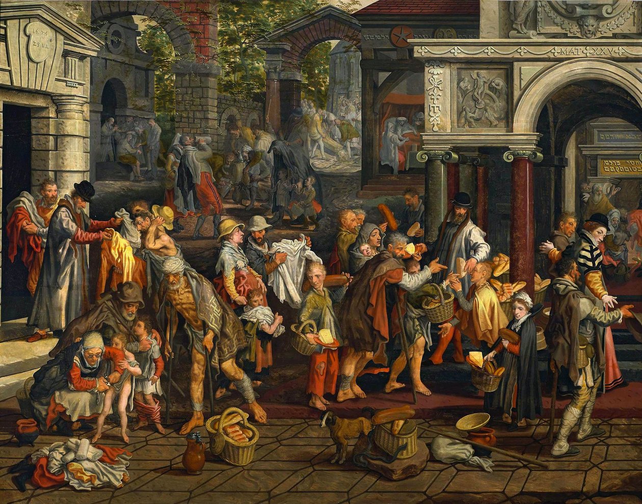 Azioni cristiane di misericordia (Matteo 25:35-36) da Pieter Aertsen