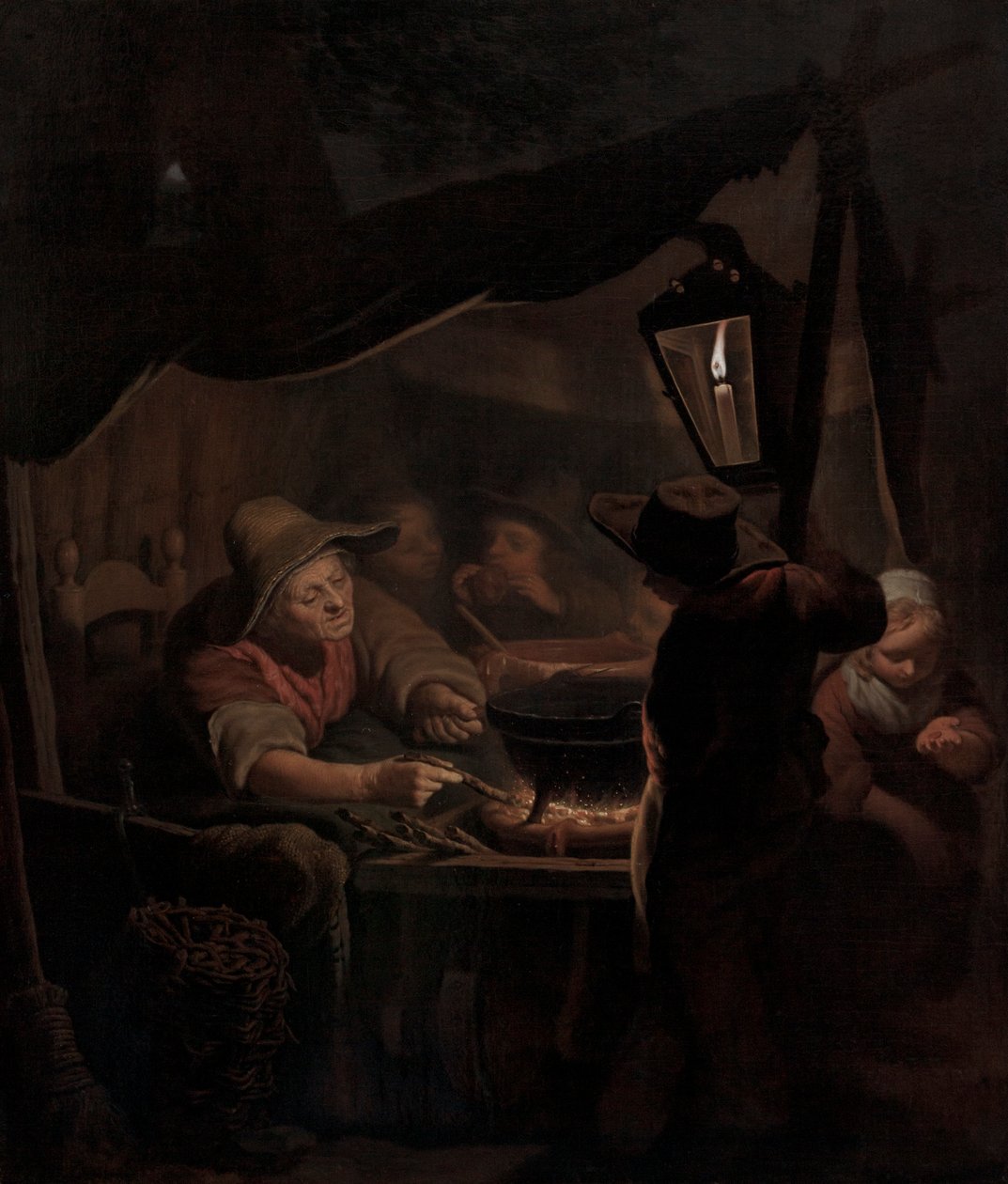 Un produttore di ciambelle alla luce di una candela da Pieter Christoffel Wonder
