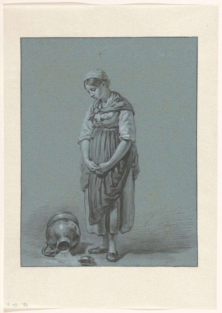 Ragazza in piedi accanto a una brocca di latte rovesciata da Pieter Christoffel Wonder