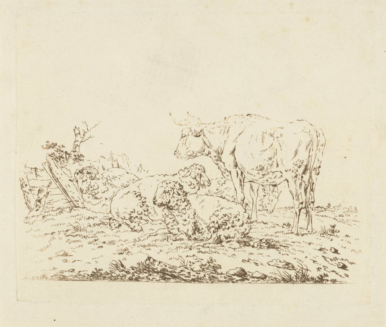 Prato con mucca e pecore da Pieter Roosing
