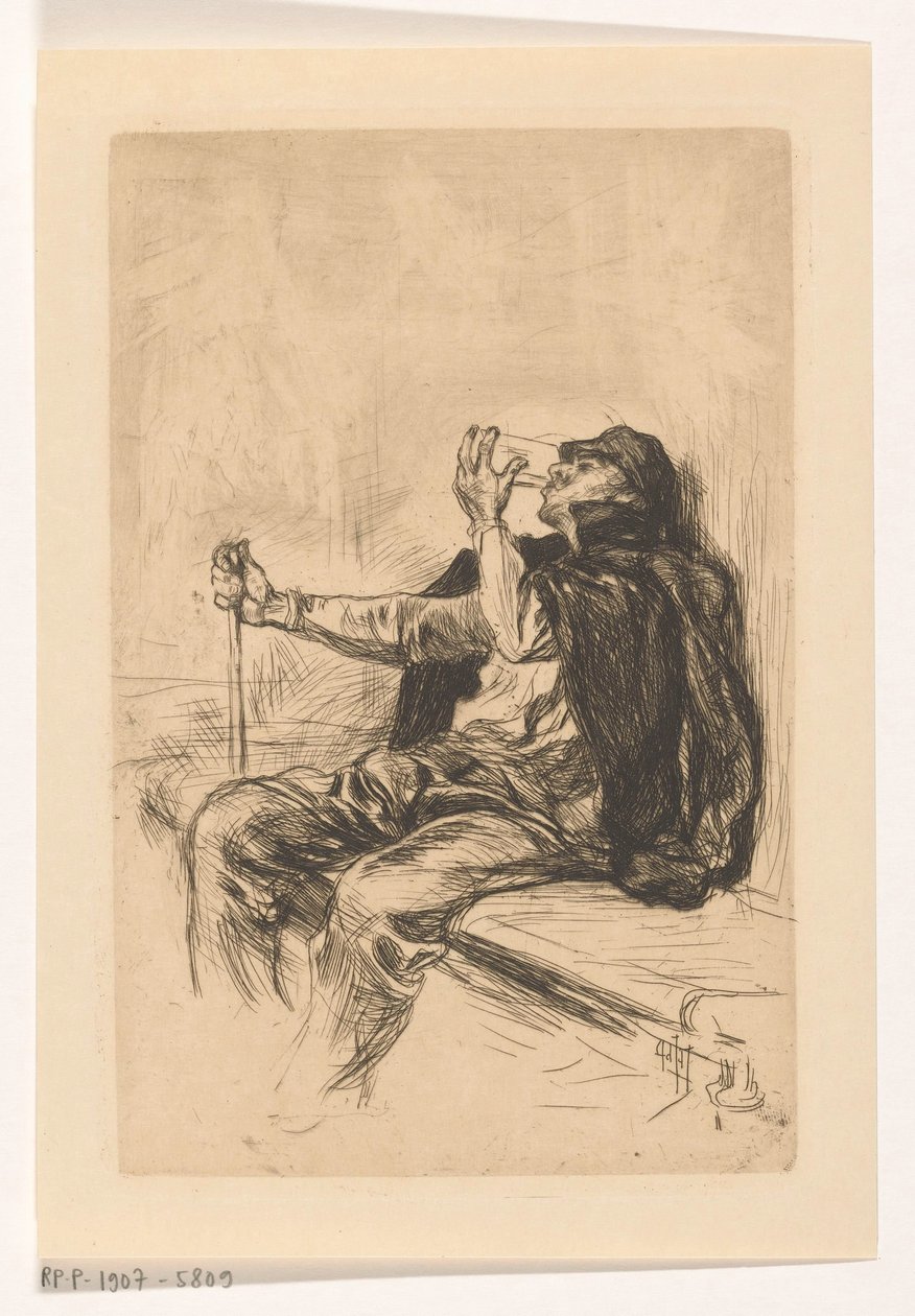 Uomo che beve con bastone da passeggio da Pieter de Josselin