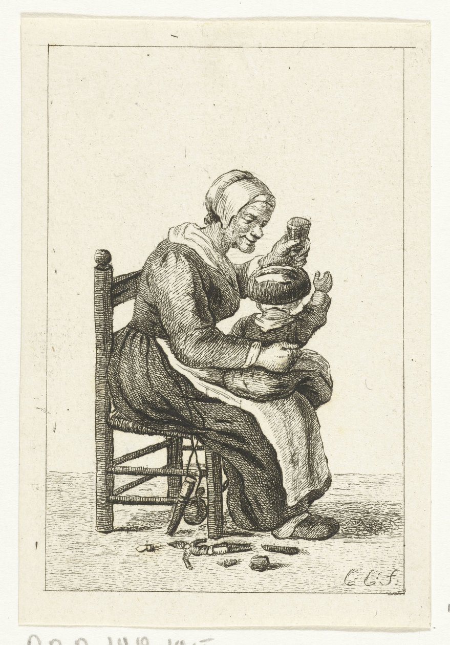 Donna con bambino in grembo da Pieter de Mare