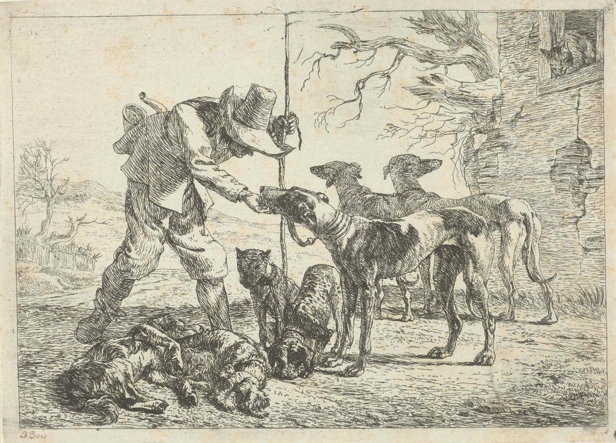 Cacciatore con sette cani da Pieter van Laer
