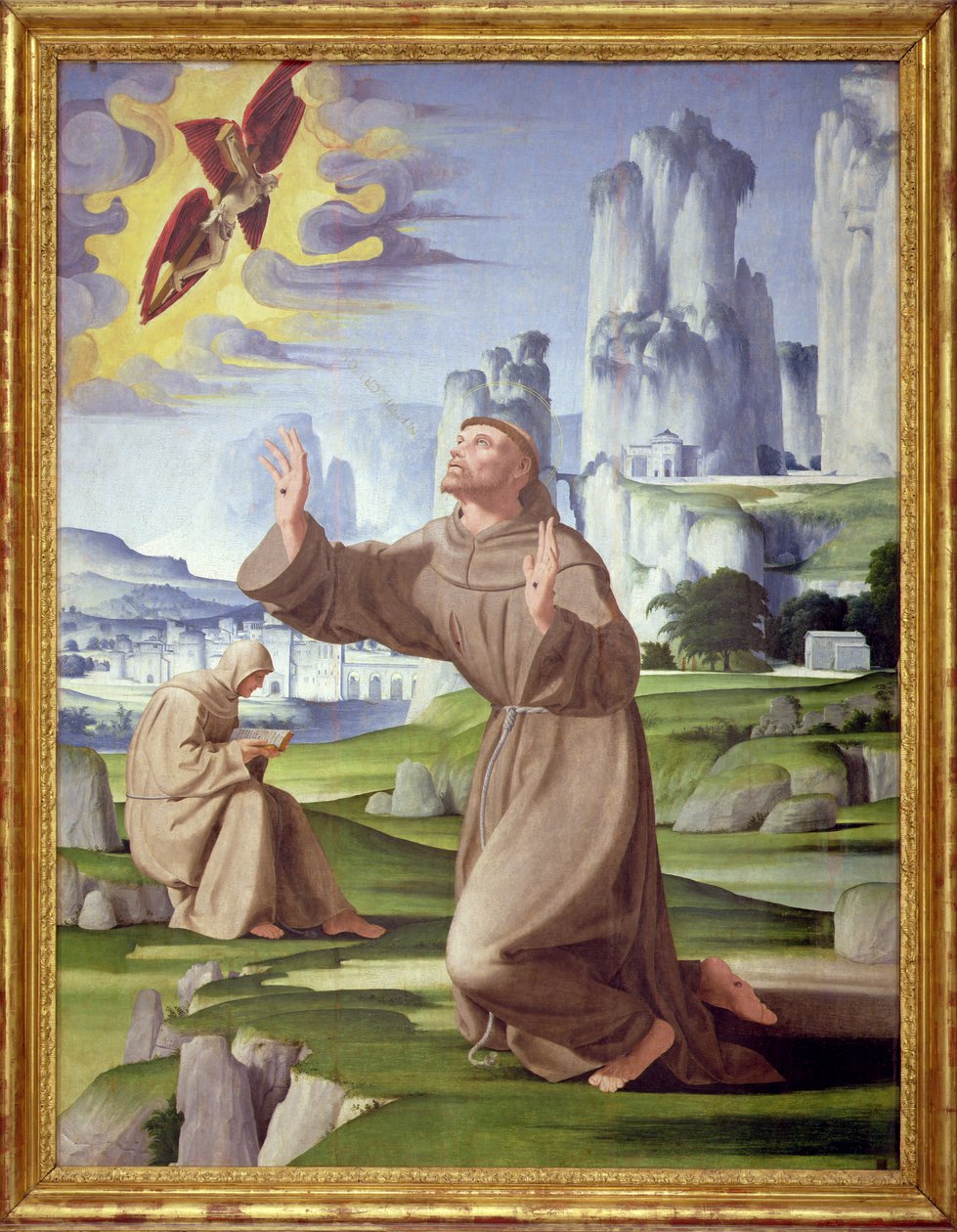 San Francesco riceve le stimmate (tempera su tavola) (dettaglio) da Pietro Francione