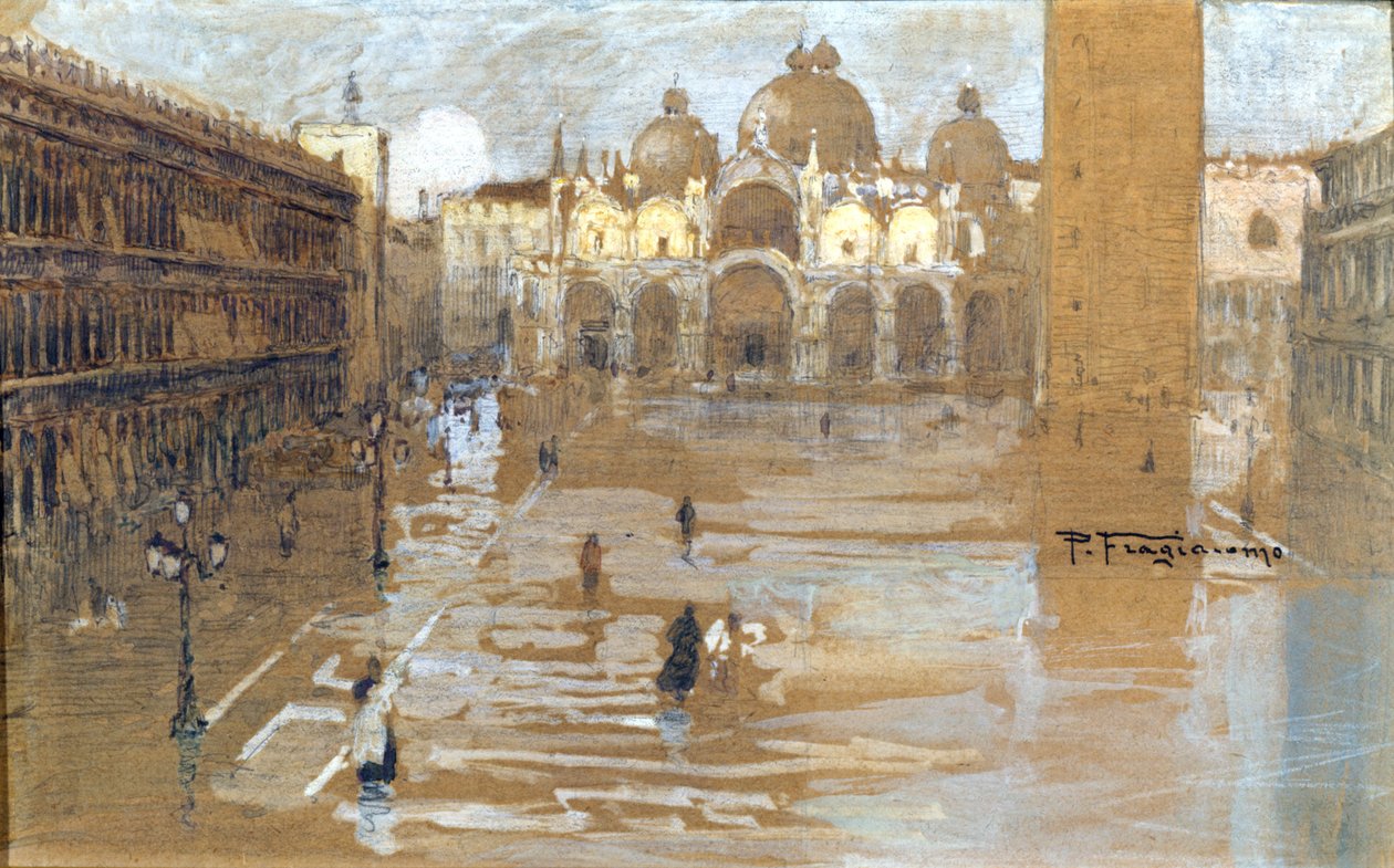 Venezia, Piazza San Marco. Dipinto di Fragiacomo da Pietro Fragiacomo