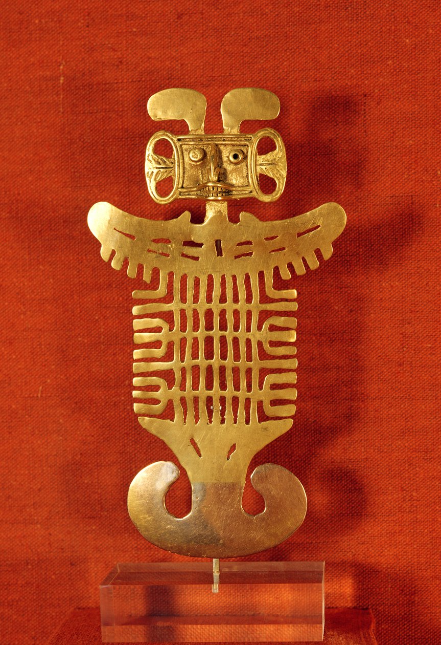 Ornamento Tolima a forma di uccello con testa umana, dalla Colombia da Pre Columbian